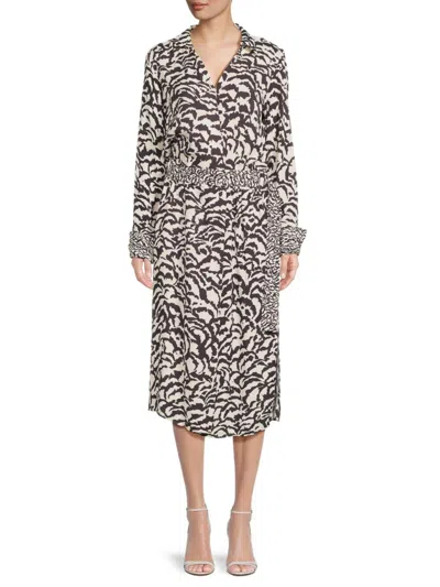 Reiss Women's Evie Print Belted Midi Dress In Black White