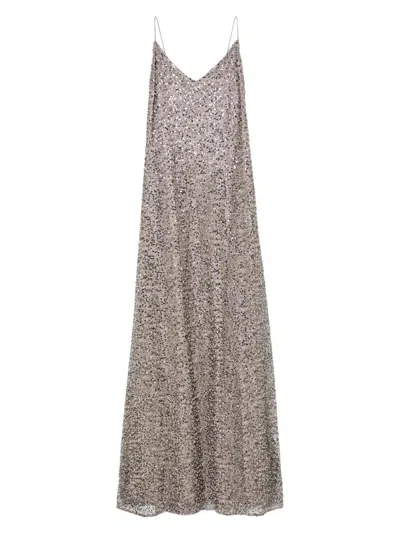 Reiss Womens Faye Embellished Sequin Maxi Gown Silver In Gray