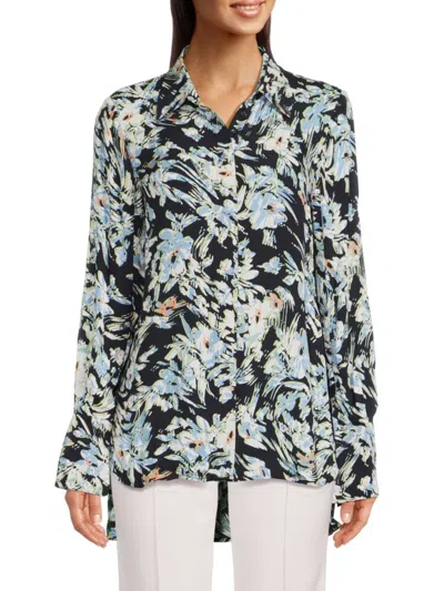 Reiss Laura Floral Bell Sleeve Blouse In Blue