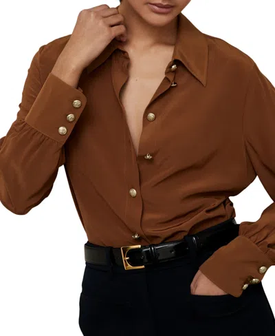 Reiss Women's Gianna Long-sleeve Classic Collar Blouse In Tan Brown