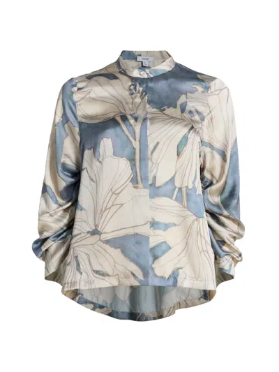Reiss Women's Gigi Floral Satin Button-front Shirt In Blue