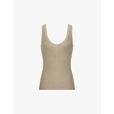 REISS WOMENS GOLD IMOGEN ROUND-NECK METALLIC KNITTED VEST XS