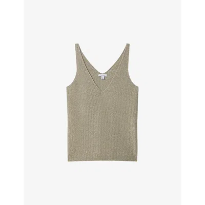 REISS REISS WOMEN'S GOLD MIKA V-NECK METALLIC KNITTED VEST