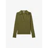Reiss Green Nixi Lyocell Wool Open Collar Top In Green