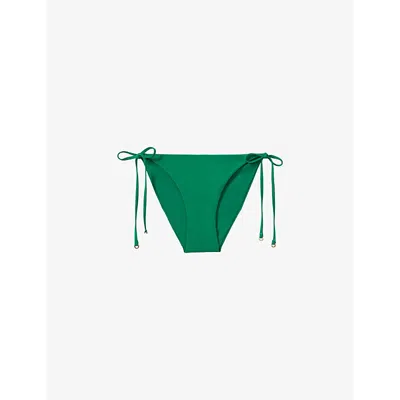 Reiss Womens Green Riah Side-tie Low-rise Stretch-woven Bikini Top