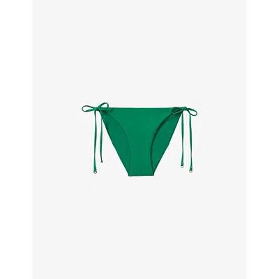 Reiss Womens Green Riah Side-tie Low-rise Stretch-woven Bikini Top In Green