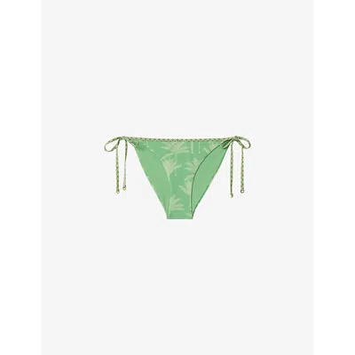 Reiss Thia Palm-print Bikini Bottoms In Green/cream