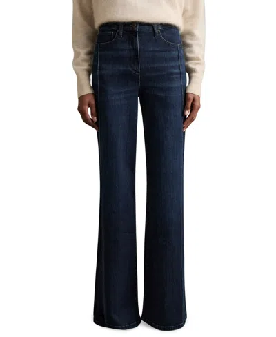 Reiss Women's Heather Dark-rinse Mid-rise Wide-leg Jeans In Dark Blue