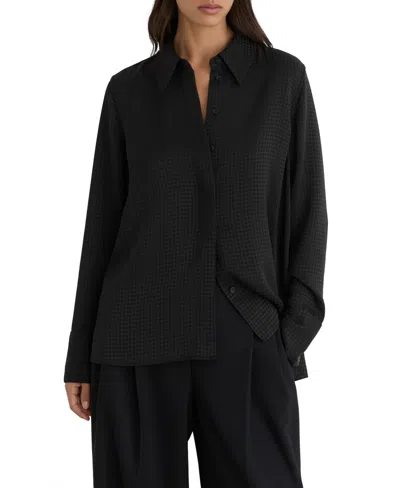 Reiss Elora Jacquard Long Sleeve Shirt In Black