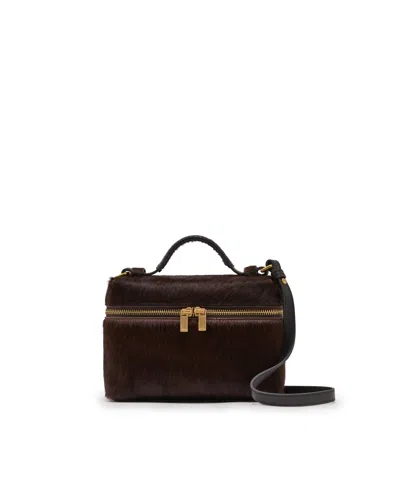 Reiss Women's Ines Pony Hair-effect Vanity Crossbody Bag In Chocolate