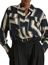 Reiss Navy Isadora Geometric Print Button Through Shirt In Blue