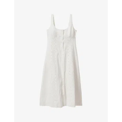 Reiss Womens Ivory Clarice Broderie Linen Midi Dress In Ivory