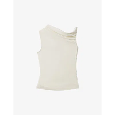 Reiss Womens Ivory Dylan Ruched Woven-blend Top
