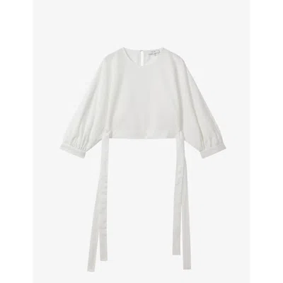 Reiss Womens Ivory Immy Blouson-sleeve Stretch-woven Blouse In Ivory