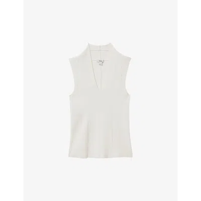 Reiss Womens Ivory Kimmy V-neck Sleeveless Stretch-knit Vest