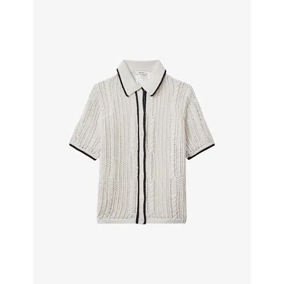 Reiss Erica Open-knit Linen Shirt In Ivory/navy