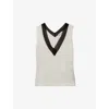 Reiss Pippa Colour-block Stretch-silk Top In Ivory/navy
