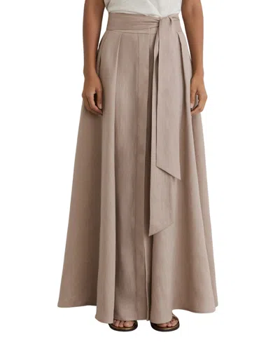 Reiss Women's Jackie Linen High-waisted Pleated Maxi Skirt In Taupe Brown