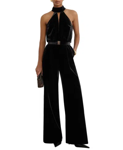 Reiss Women's Jodie Velvet Halterneck Wide-leg Jumpsuit In Black