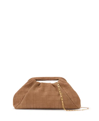 Reiss Women's June Croc Embossed Suede Clutch In Brown