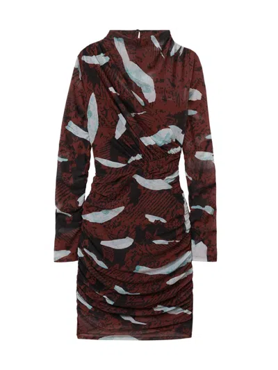 Reiss Kallie Printed Ruched Mini Dress In Burgundy