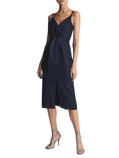 Reiss Women's Kay Sleeveless Tie-front Midi-dress In Blue