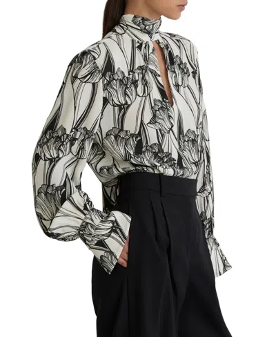 Reiss Women's Kennedy Floral-print Tie-neck Blouse In Black White