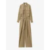 REISS REISS WOMEN'S KHAKI LILIANA WIDE-LEG BELTED-WAIST WOVEN JUMPSUIT