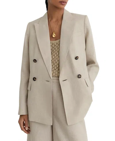 Reiss Women's Kit Linen Double-breasted Peak Lapels Blazer In Brown