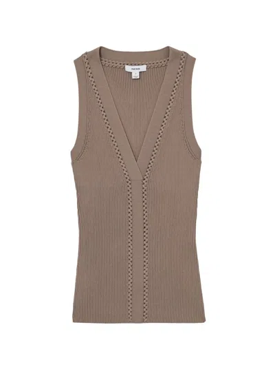Reiss Women's Lanette Craft-stitch Vest In Brown
