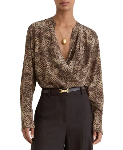 Reiss Women's Laurie Matte Silk Printed Draped Shirt In Brown Prin