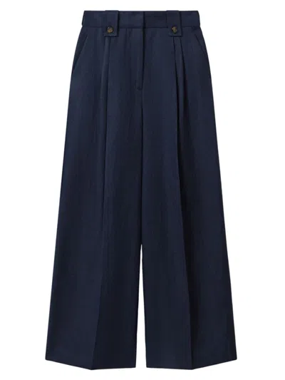 Reiss Womens Navy Leila Wide-leg High-rise Linen Trousers