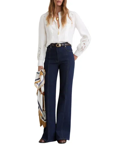 Reiss Women's Linen Embroidered Blouse Shirt In White