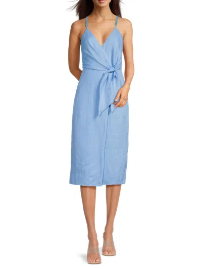Reiss Women's Linen Midi Wrap Dress In Blue