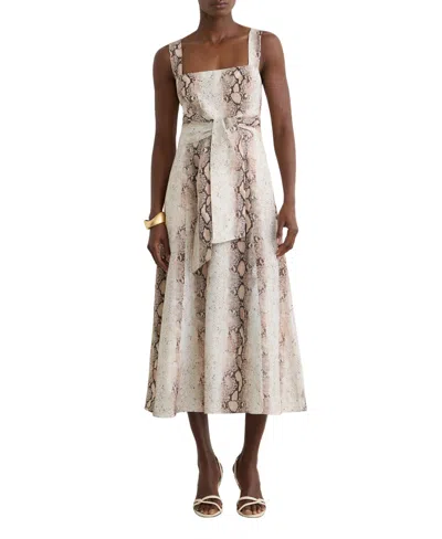 Reiss Women's Linen-blend Snake-print Midi Dress In Neutral