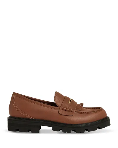 Reiss Womens Tan Lianna Fringed Chunky Penny Leather Loafers Eur 37 / 4 Uk