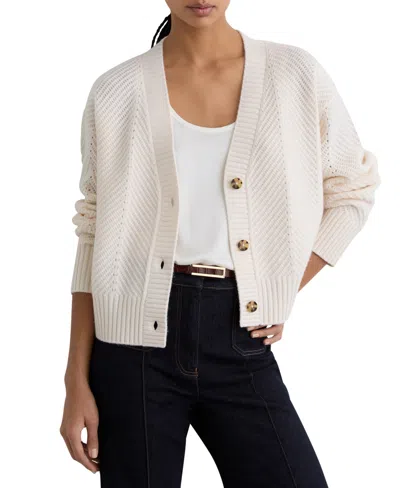 Reiss Women's Lottie Wool-cashmere Chevron-stitch Cardigan In White
