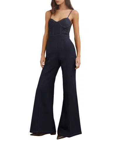 Reiss Women's Macey Sweetheart Neck Corset-style Wide-leg Denim Jumpsuit In Indigo Blue