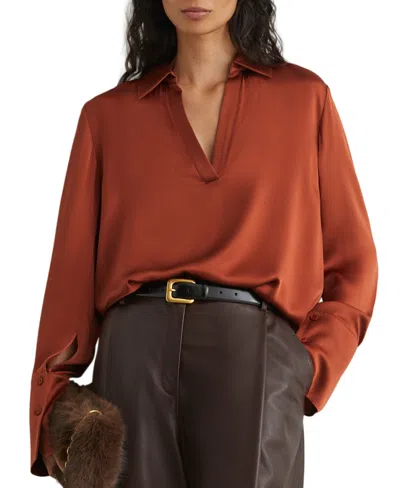 Reiss Women's Marina Long-sleeve Satin Collared Blouse In Blue