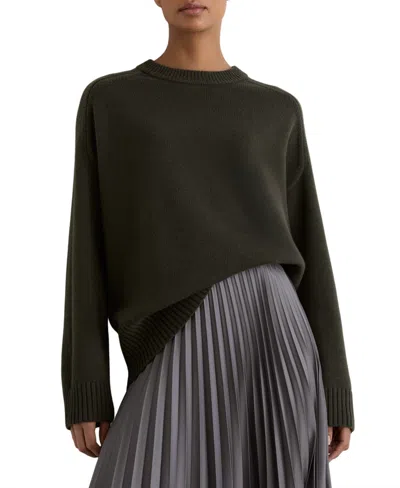 Reiss Women's Martha Wool-cashmere Blend Crewneck Raglan-sleeve Sweater In Khaki Gree
