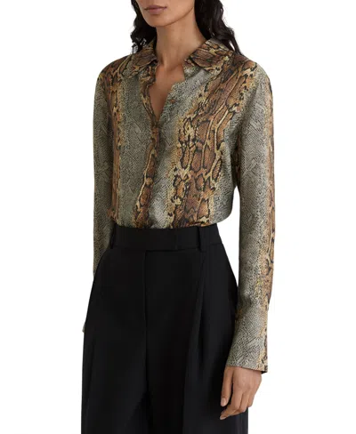 Reiss Women's Maya Snake-print Long-sleeve Shirt In Gray