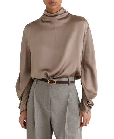 Reiss Women's Meena Silk High-neck Blouse In Neutral