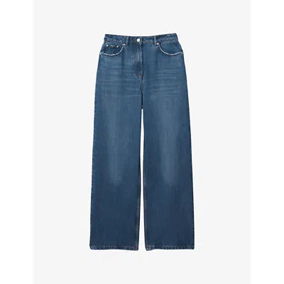 Reiss Womens Mid Blue Lyle Mid-wash Wide-leg Mid-rise Denim Jeans