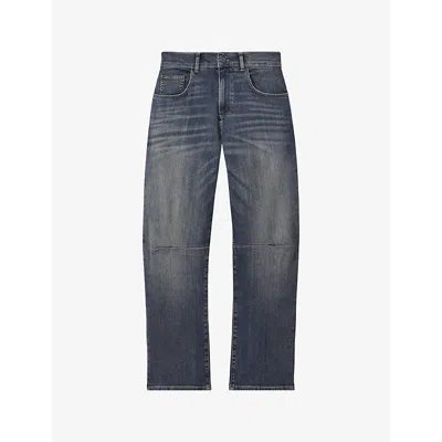 Reiss Womens Mid Blue Mahni Barrel-leg Mid-rise Denim Jeans