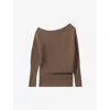 Reiss Womens Mink Lorna Draped-neck Asymmetric Stretch-knit Jumper
