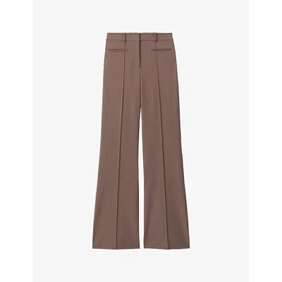 Reiss Womens Mink Neutral Claude Pinched-seam Flared-leg High-rise Stretch-woven Trousers