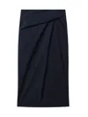 Reiss Navy Cotton Blend Wrap Front Midi Skirt