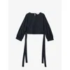 Reiss Immy Blouson-sleeve Stretch-woven Blouse In Navy