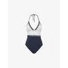 Reiss Womens Navy Ray Colourblock Stretch-jersey Swimsuit