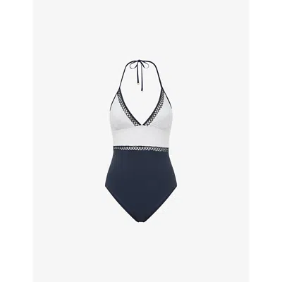 Reiss Womens Navy Ray Colourblock Stretch-jersey Swimsuit